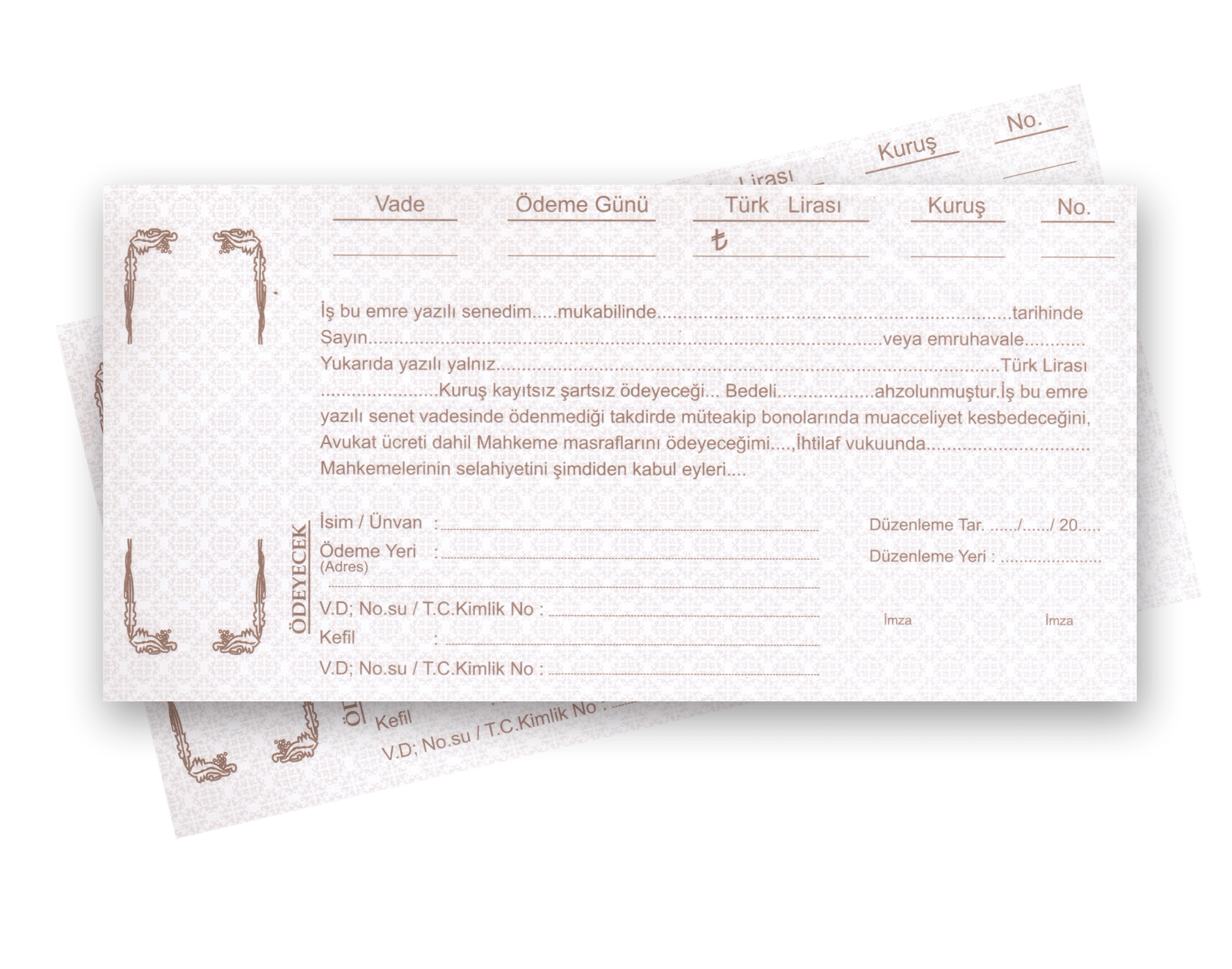 19x9.5 Senet – Fatura ve muhasebe için senet baskı örneği