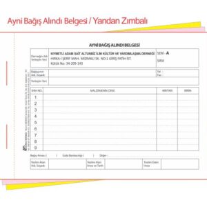 Ayni bağış alındı belgesi baskı örneği – Dernek ve vakıf kullanımı için