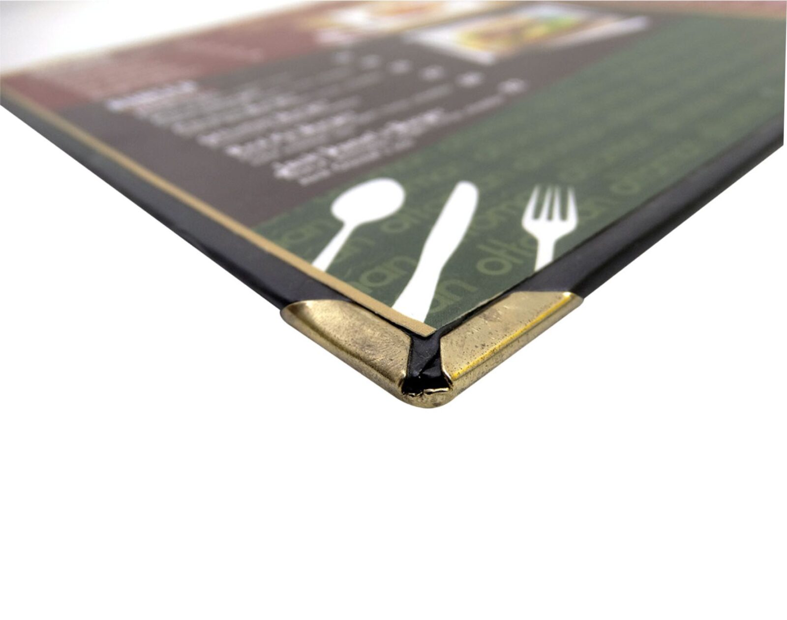 Menü baskı köşebent görseli – altın ve gümüş köşelik