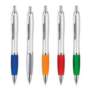 Plastik Tükenmez Kalem – Gümüş detaylı, basmalı