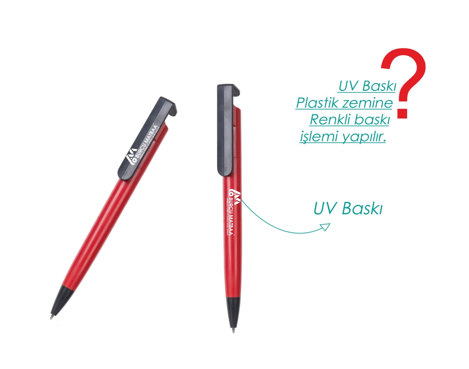 Kırmızı Gemini Tükenmez Kalem – Telefon tutuculu, basmalı