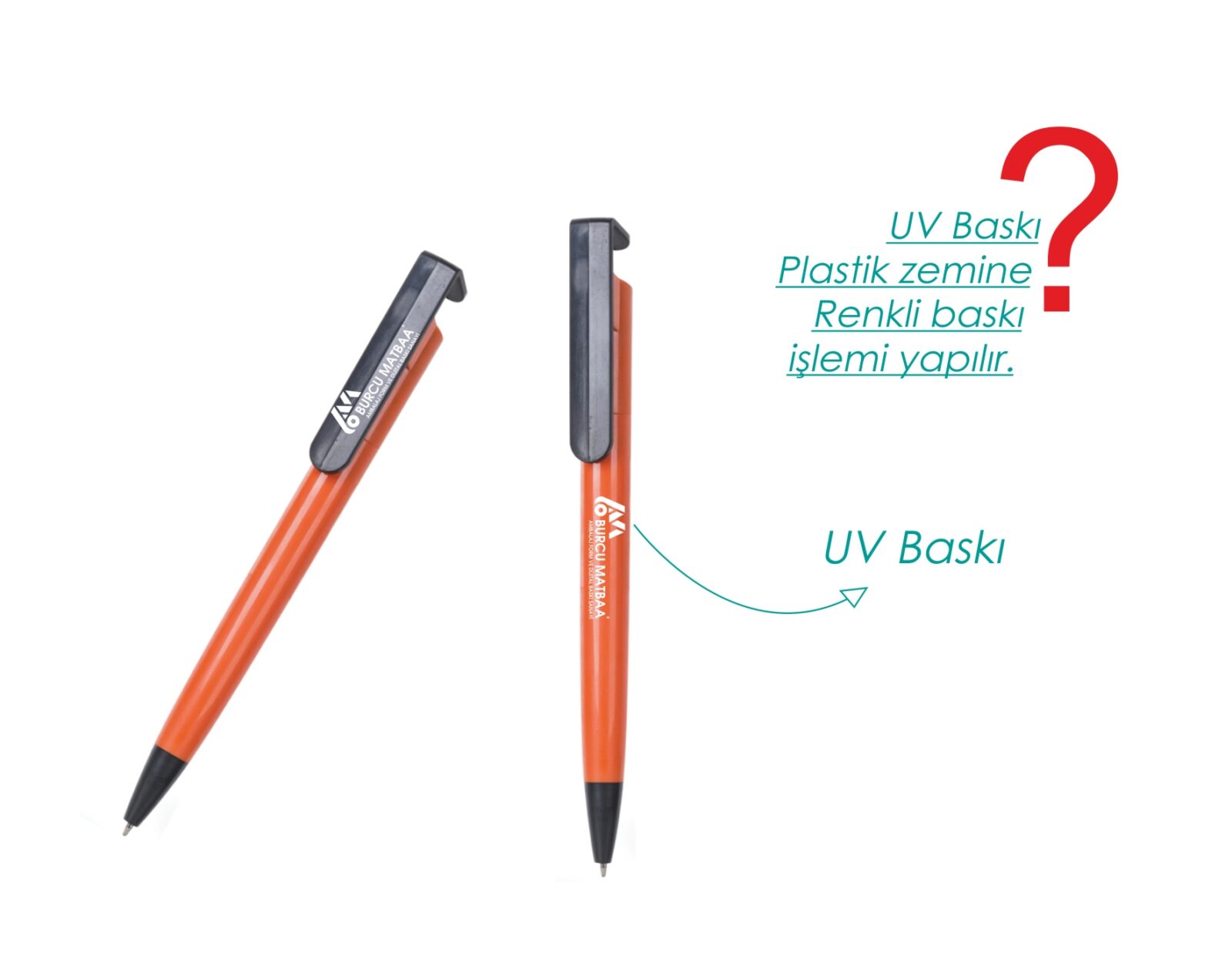 Turuncu Gemini Tükenmez Kalem – Telefon tutuculu, basmalı