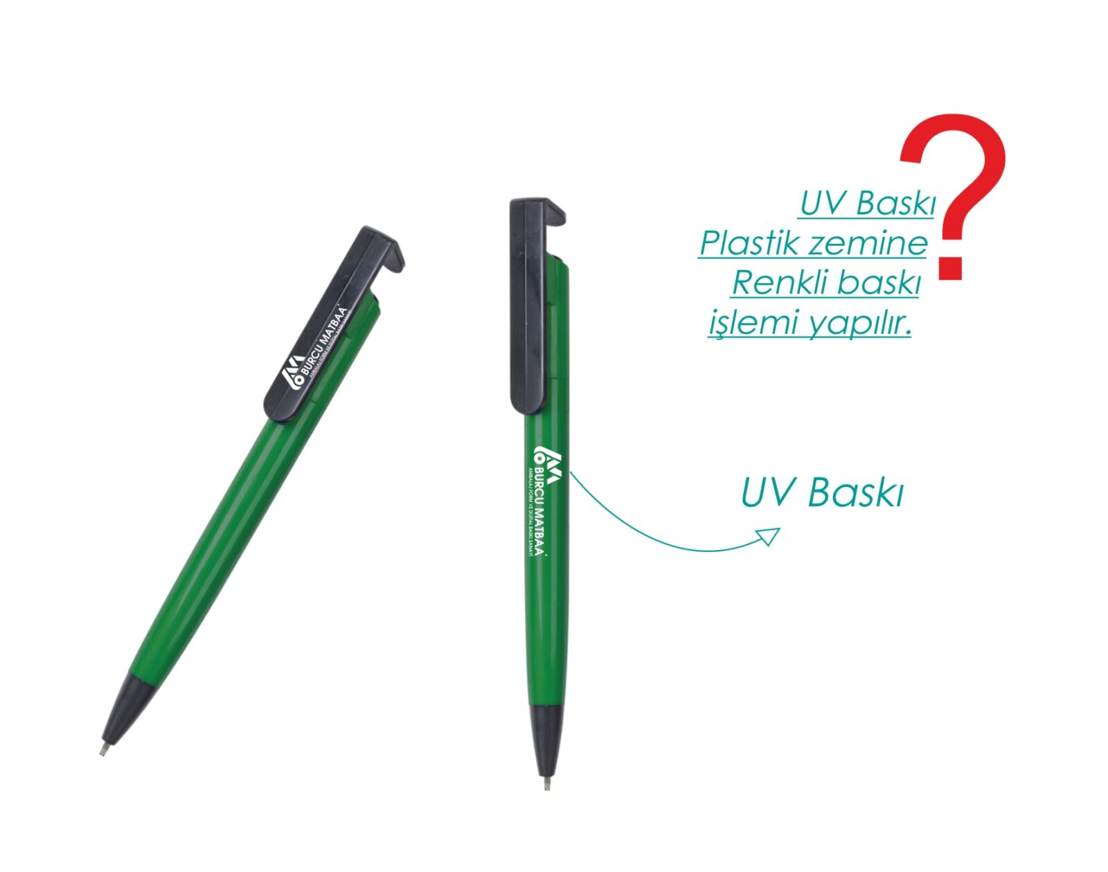 Yeşil Gemini Tükenmez Kalem – Telefon tutuculu, basmalı