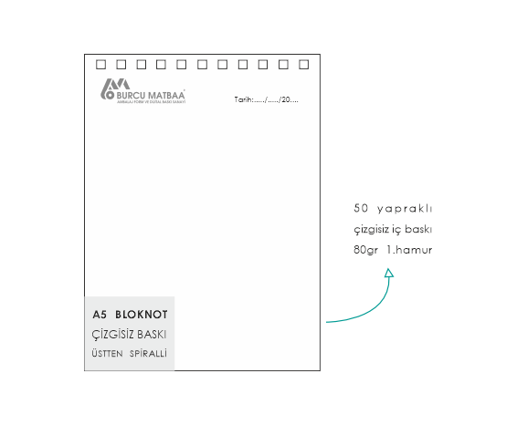 A5 çizgisiz spiralli bloknot tasarımı