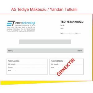 A5 tediye makbuzu yandan tutkallı baskı örneği