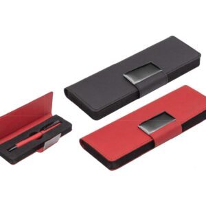 Deri Kalem Kutusu – Mıknatıslı kapaklı, siyah ve kırmızı renk