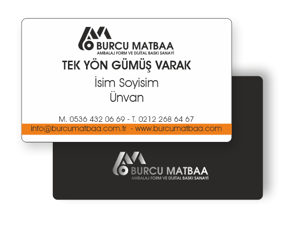 Gümüş Varak Kartvizit – Tek yön parlak baskı
