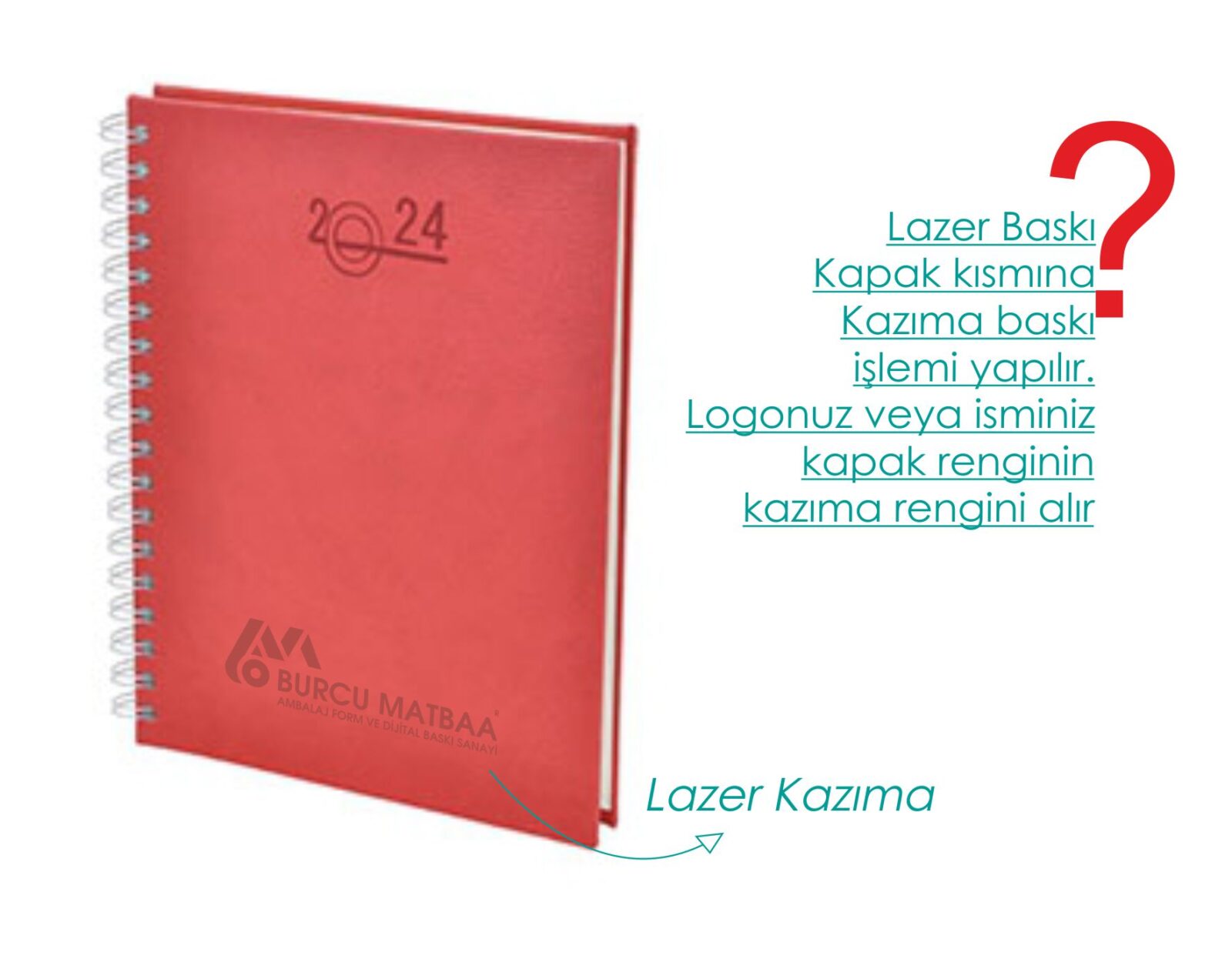 Masa üstü ajanda kırmızı lazer baskı