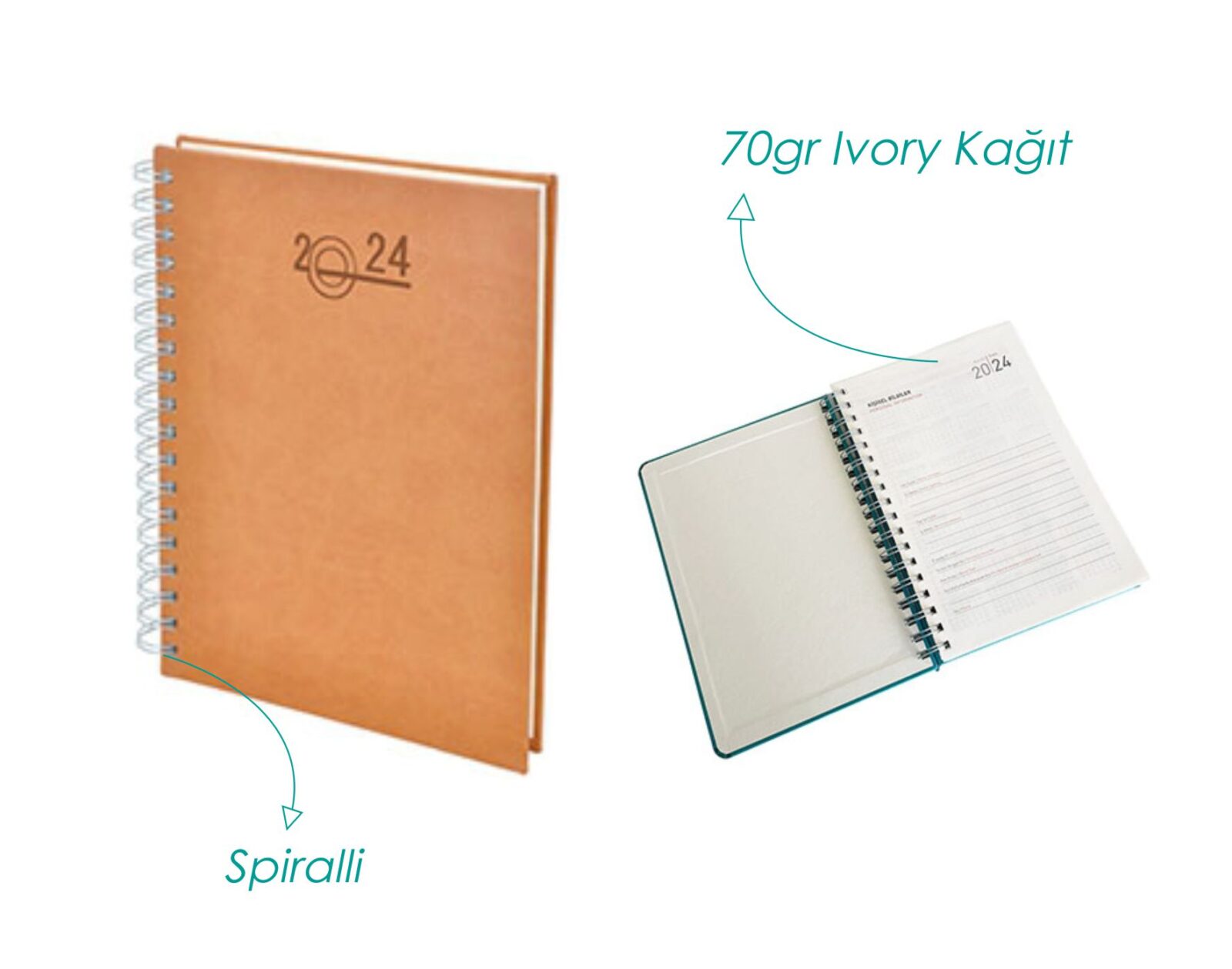 Spiralli ajanda UV baskı örneği – kurumsal logo ve desen